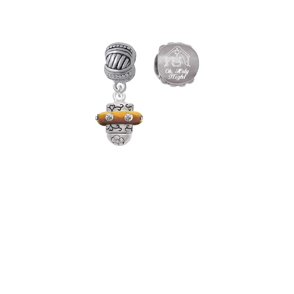 Silvertone Crystal Brown Spinner Come Let us Adore Him Charm Beads (набор из 2)| |