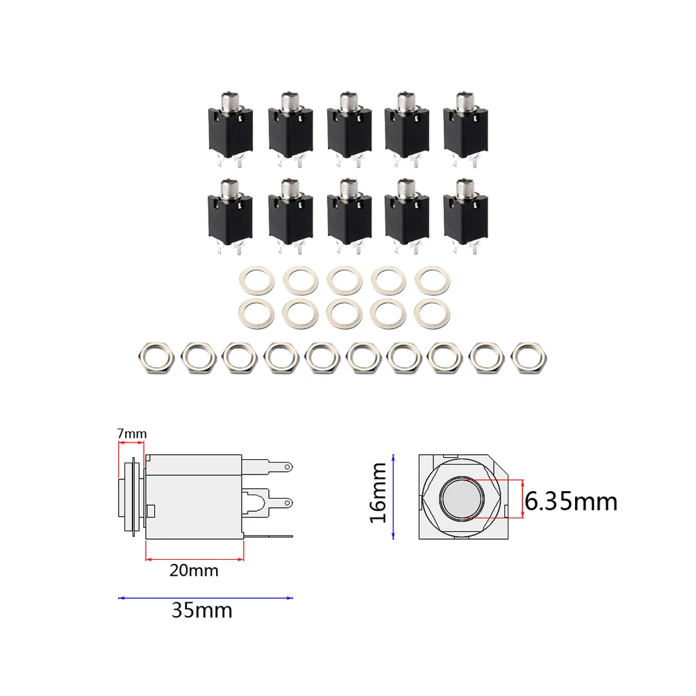 10 шт. резьбовой хромовый цилиндрический торцевой разъем 1/4 дюйма 6 35 мм бас гитара