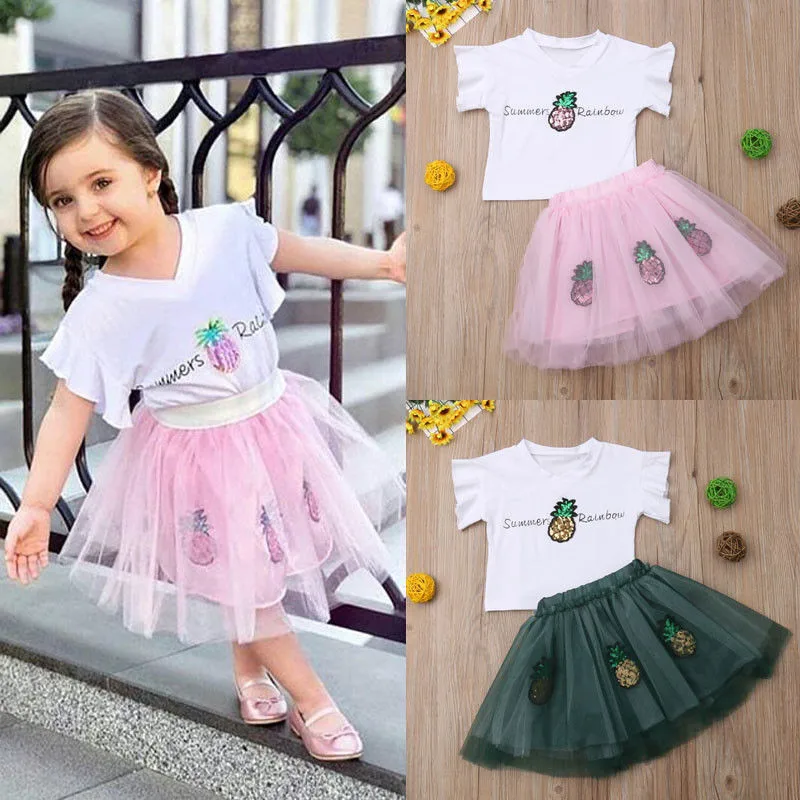 Комплект детской одежды для маленьких девочек с объемным рисунком ананаса топы