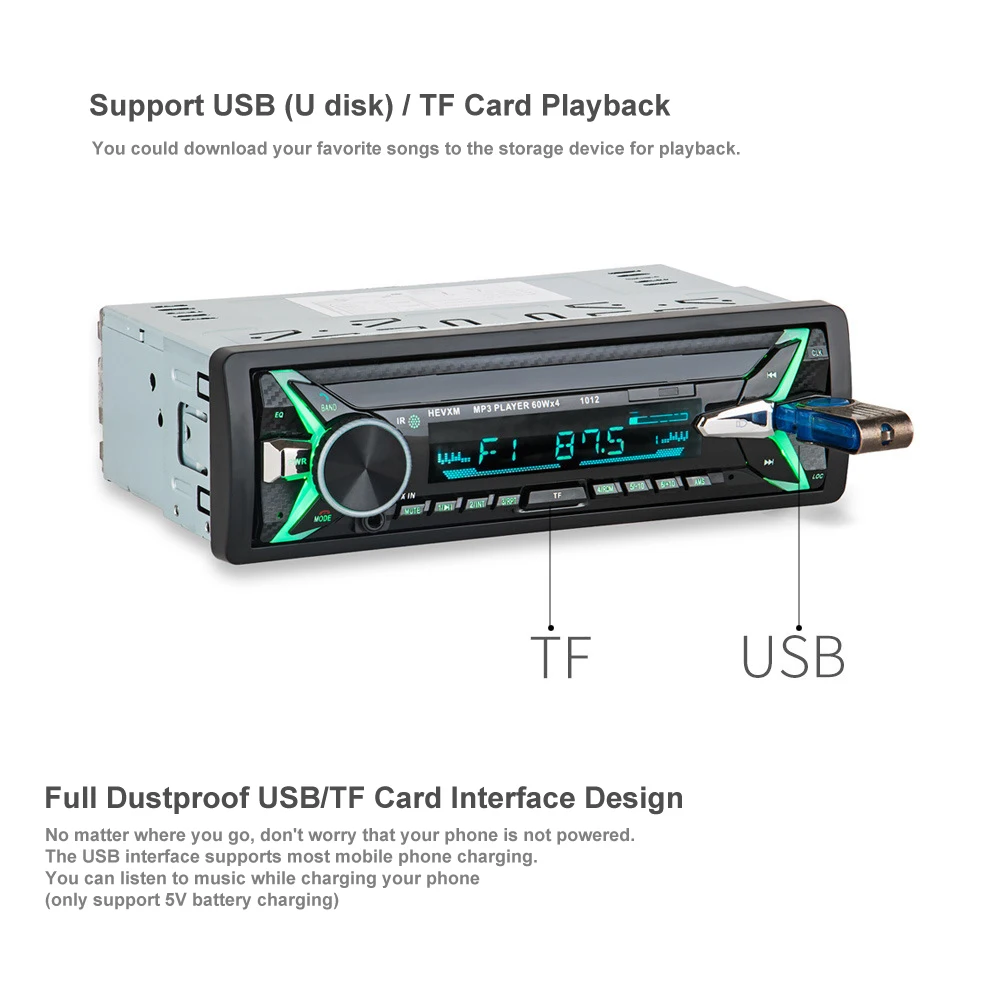 Автомагнитола VehiGo стерео система с Bluetooth разъемом USB/SD/TF Типоразмер 1