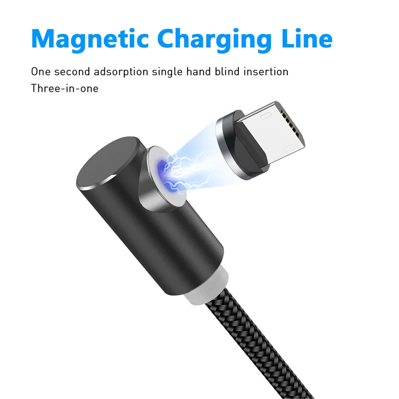 Магнитный кабель USLION 2 м с разъемом Type C Micro USB для iPhone X XR 8 7 Samsung S10 Huawei магнитный