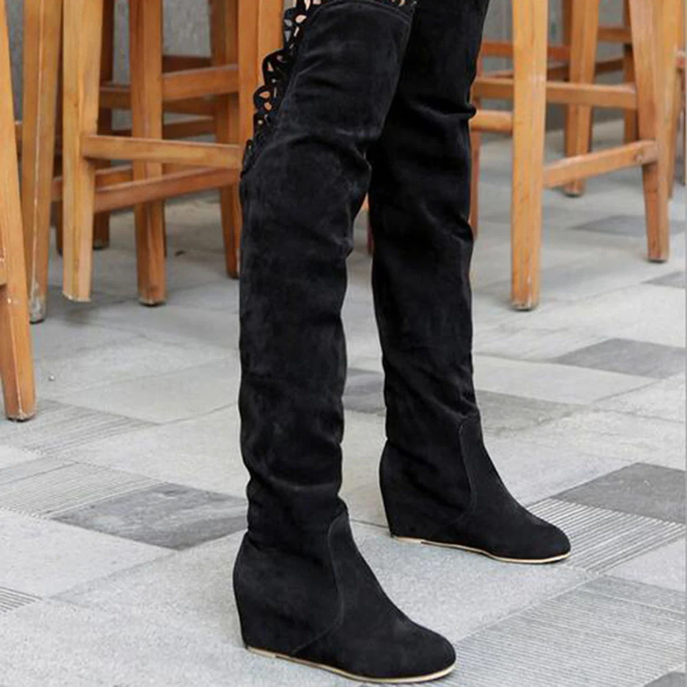 Женские сапоги ботфорты YJSFG зимние из искусственной замши на танкетке|Ботфорты| |