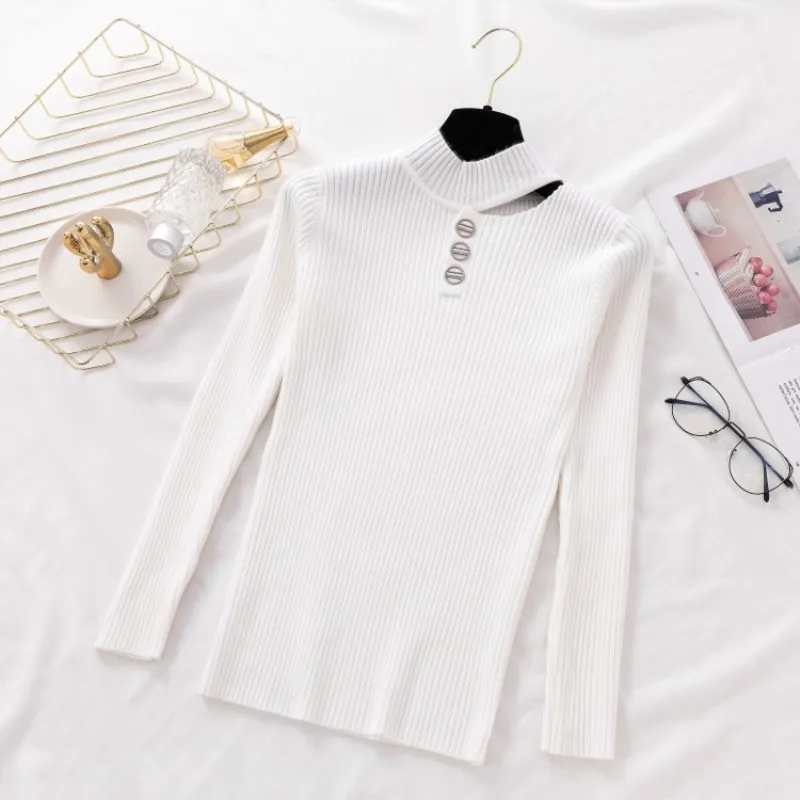 Kawaii Round Neck Women Knitting Sweater Long Sleeve Black White Knitted Sweaters And Pullovers Sueter Mujer Tops | Женская одежда