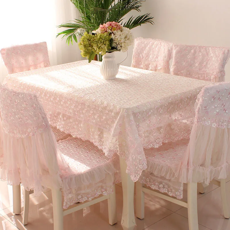 Розовая вышитая скатерть кружевная для стола стула крышка прямоугольный стол