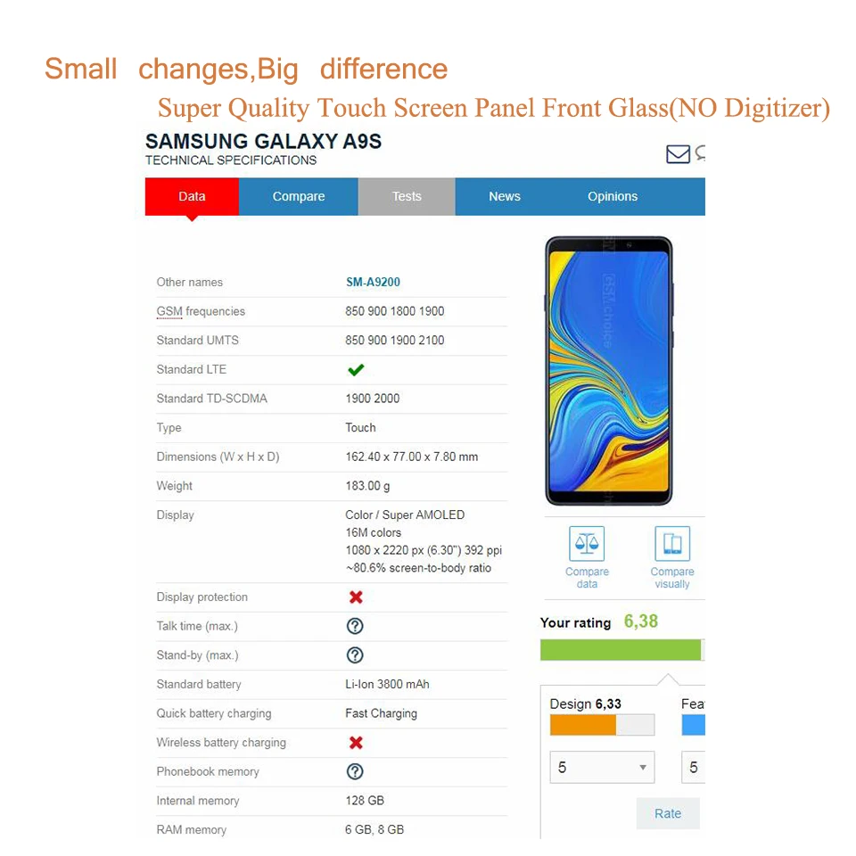10 шт./лот для Samsung Galaxy A9 2018 A9S SM-A9200 сенсорный экран передняя стеклянная панель
