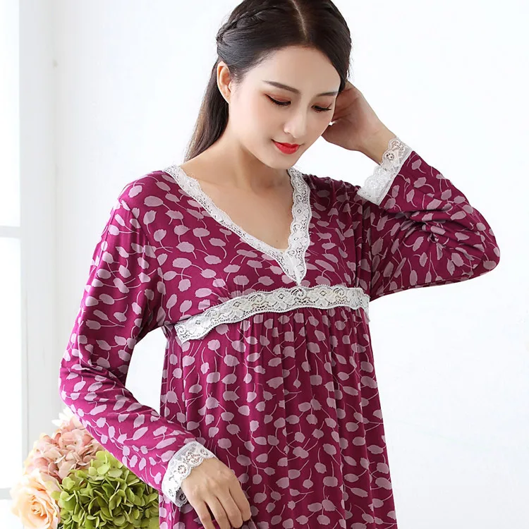 Sleepwear Cotton Modal Nightdress Women Home Wear Plus Size Princess Long Type Lace Nightgown Breathable Nightdress