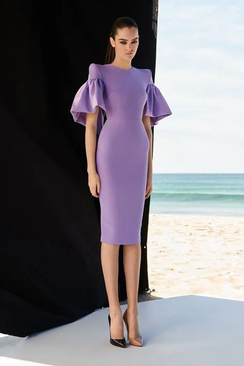 Высококачественное фиолетовое черное элегантное платье до колена с коротким