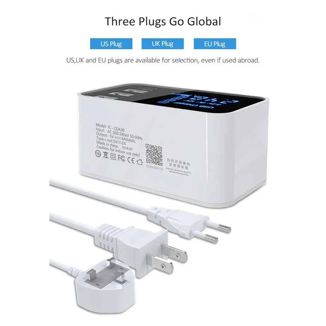 Зарядное устройство USB Type C для быстрой зарядки светодиодный дисплей настенное