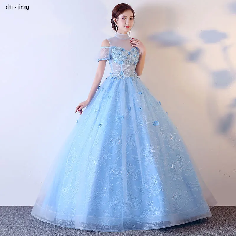 New The Banquet Elegant Evening Prom Halter Organza Tulle Short Sleeves Lace Appliques Floor-length Party Custom Formal Gowns | Свадьбы и