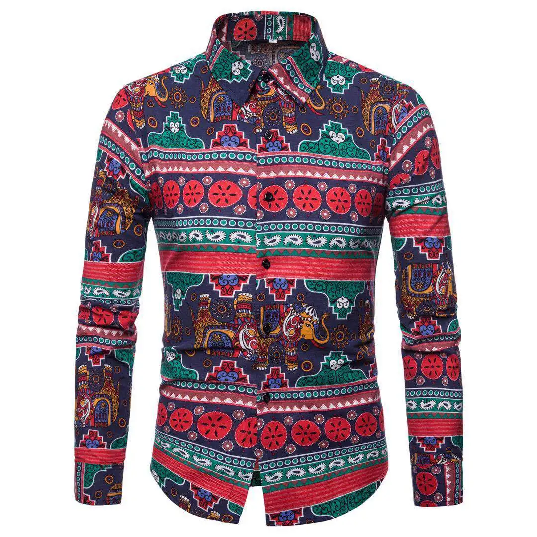 Новый демисезонный блузка кофта с принтом мужской внешней торговли Camisa Masculina для