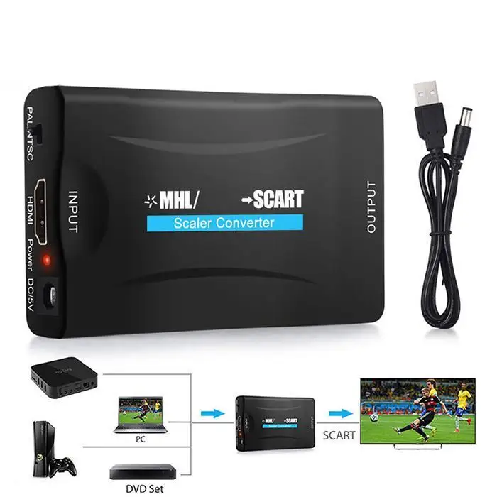 Мини HD мультимедийный интерфейс для Scart конвертер FHD 1 x Черный PAL NTSC видео аудио