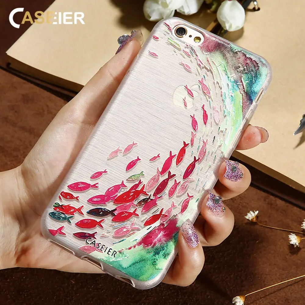 CASEIER 3D рельефный чехол для телефона iPhone X 7 8 Plus мягкие силиконовые чехлы русалки 5 5S