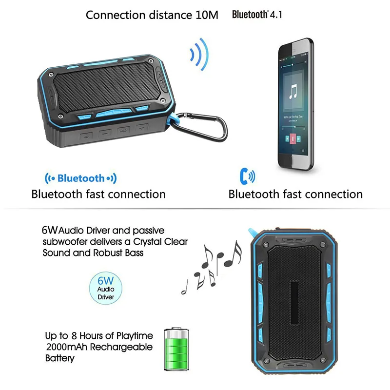 Портативный IP67 Водонепроницаемый Bluetooth динамик для спорта на открытом воздухе