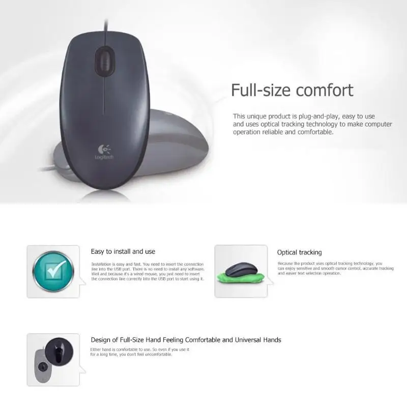 Проводная мышь Logitech M90 USB эргономичный дизайн оптическая классическая офисная