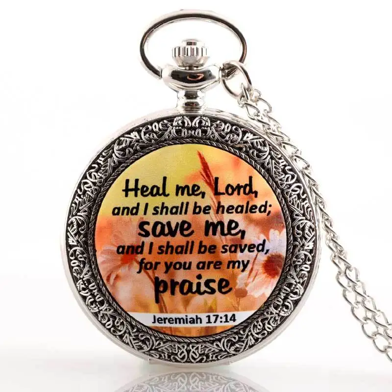 Новые серебряные часы Heal me Lord and I'll be Health bible verse кварцевые карманные