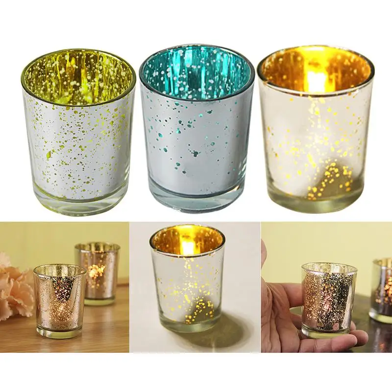 1PC 5.5*6.8CM Electroplated Silver Glass Candle Holder Christmas Decor Candlecup Home Parties Wedding Restaurant Bar Props | Дом и сад