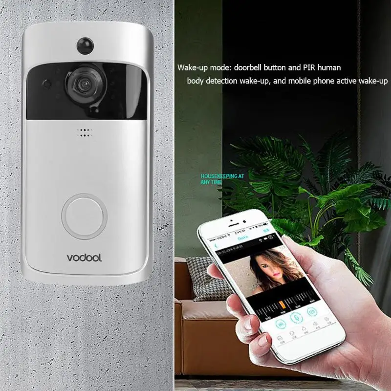 Vodool V5 Смарт Wi Fi видеокамера на дверной звонок 720 p визуальный вызова домофонный