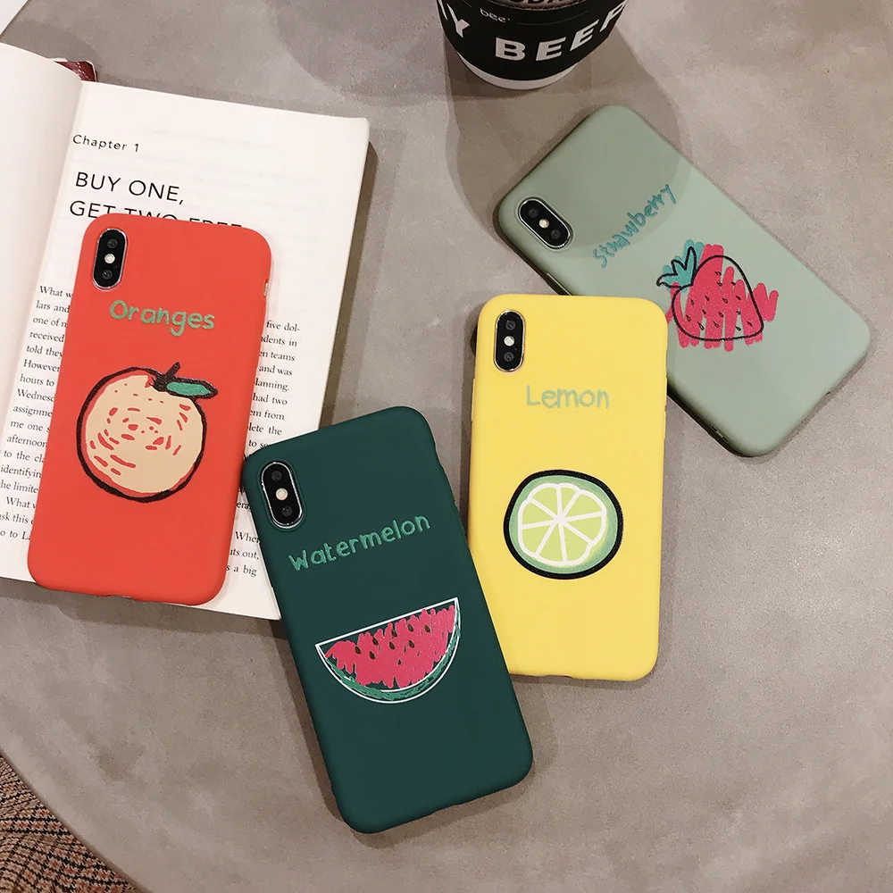 JONSNOW For iPhone X XR XS Max Cases Fashion Cartoon Strawberry Lemon Soft TPU Silicone Phone Case for 6S 7 8 Plus Fundas |