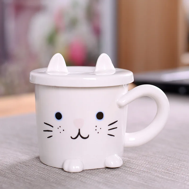 Креативная керамическая кружка для кофе с мультяшным котом держателем чашки