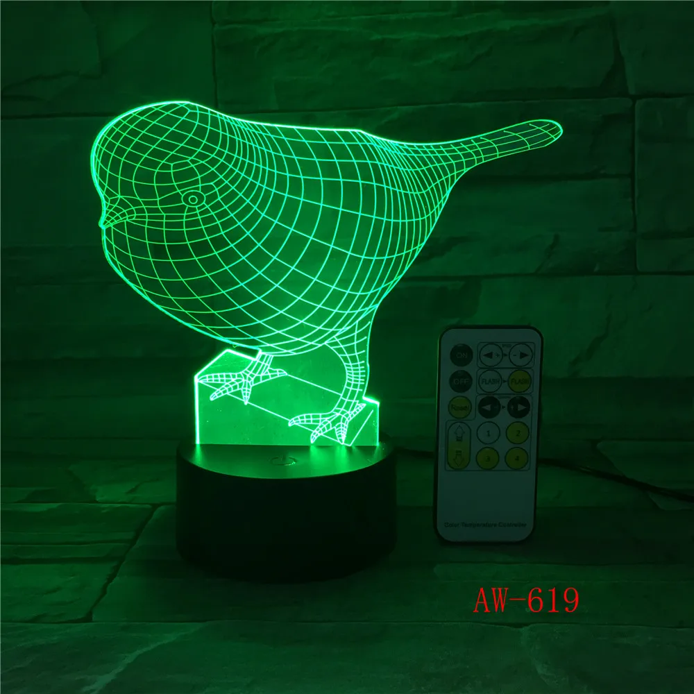 Bird Night Light 3D Touch Switch Remote Control Acrylic Engrave 7 Color Gradient Atmosphere Table Lamp Kids Gifts AW-619 | Лампы и