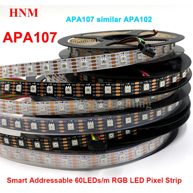 

DC5V 60LEDs/m APA107 LED Pixel Strip Dual-signal 5050 SMD 60 Pixels/LEDs/m,Smart APA102 Updated Black/White PCB,IP20/IP65/IP67