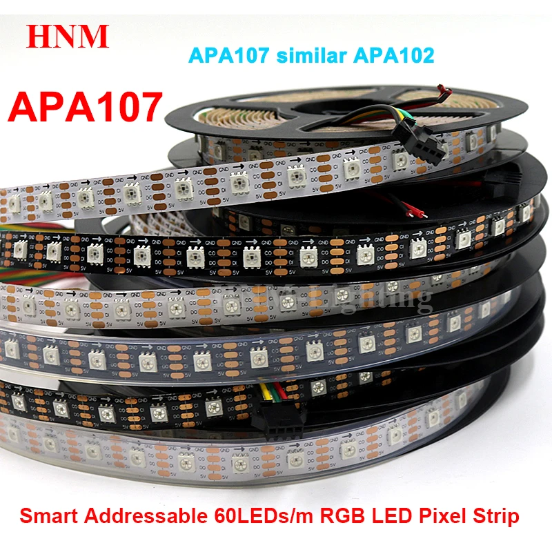 DC5V 60 светодиодов/m APA107 светодиодная Пиксельная полоса с двойным сигналом 5050 SMD