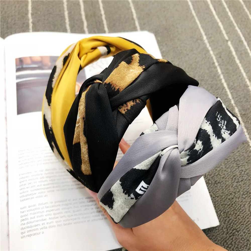 Personalized Leopard Colorblock Headband Goddess Temperament Fabric Wide |
