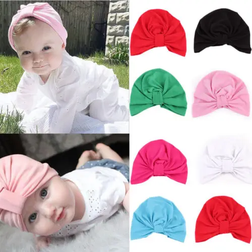 Newborn Infant Kid Baby Girl Bowknot Hat Toddler Cute Comfy Hospital Solid Fitted Rayon 7 Styles Cap Beanie Pudcoco Popular | Детская