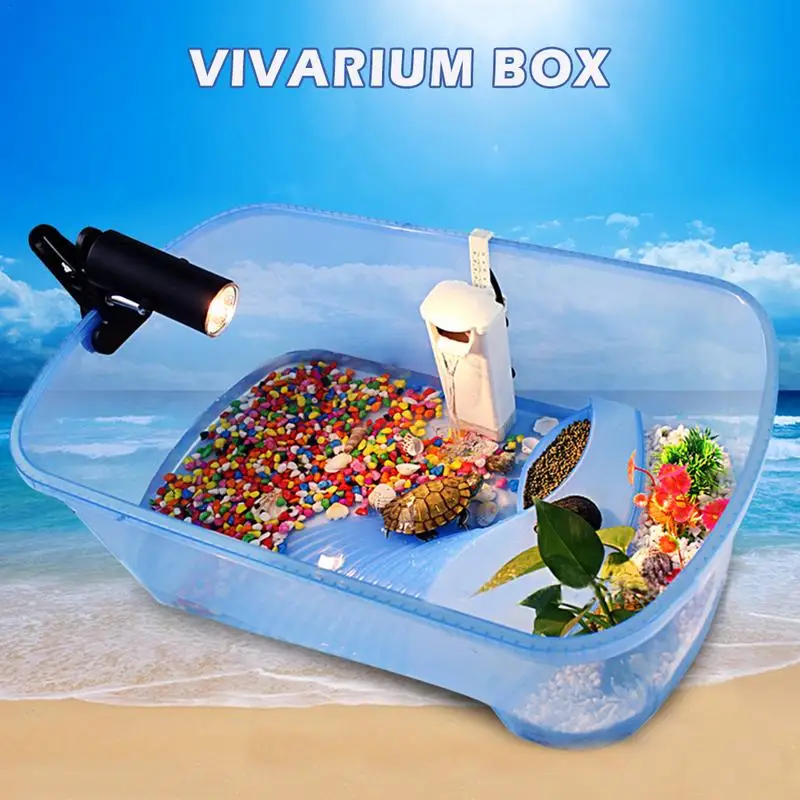 

Reptile Turtle Tortoise Vivarium Box Plastic Aquarium Tank With Basking Ramp Blue Fish Tank