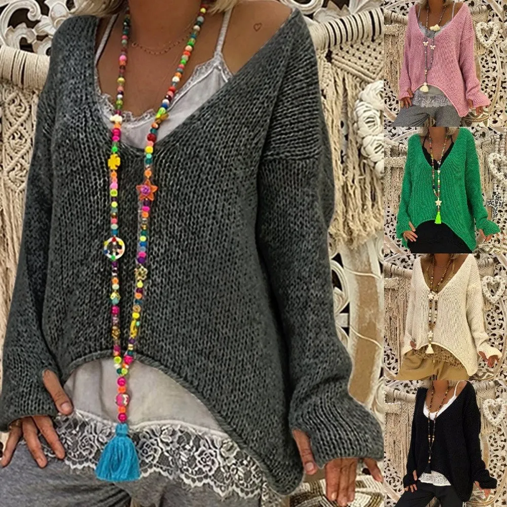 Для женщин свитер свободный пуловеры плюс Размеры пуловер за тянуть осень-зима с