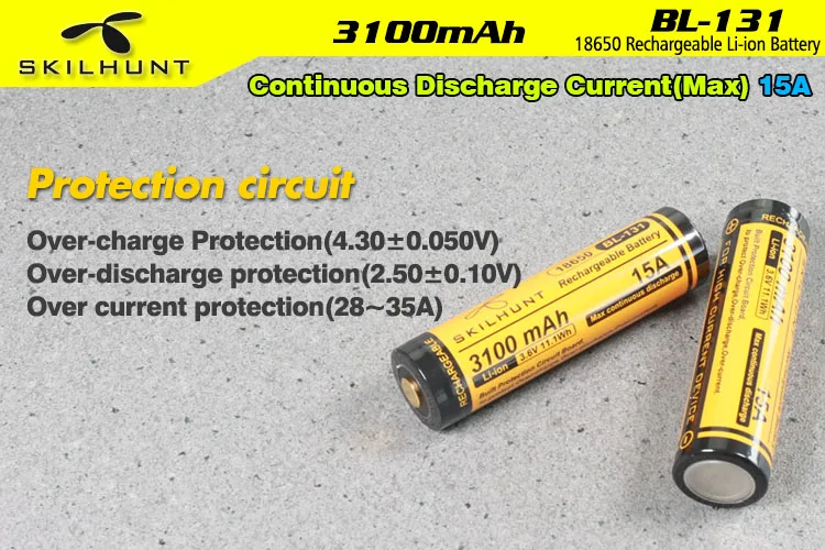 Skilhunt BL-131 18650 3100mAh 15A защищенная батарея | Лампы и освещение