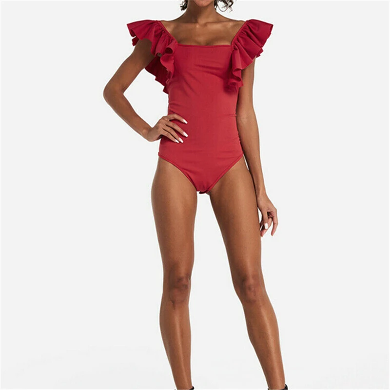 Цельный купальный костюм с оборками женский сексуальные цельные купальные
