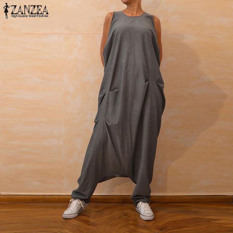 ZANZEA комбинезон размера плюс женский без рукавов мешковатые шаровары Женский