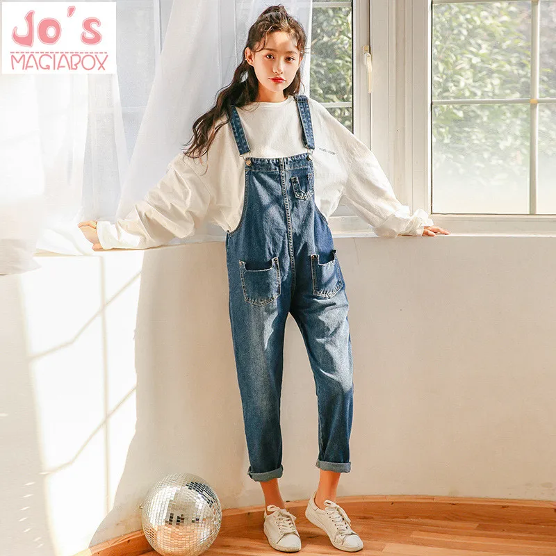 Корейский женский комбинезон джинсовый однотонные повседневные джинсы длиной