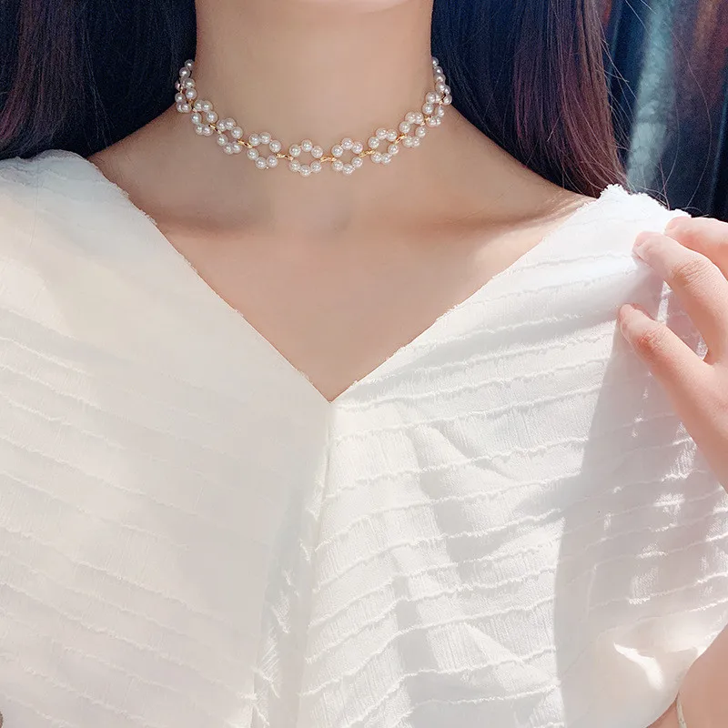 

FYUAN Fashion Choker Necklaces for Women New Bijoux Simulated Pearl Chain Necklaces Statement Jewelry Party Gifts