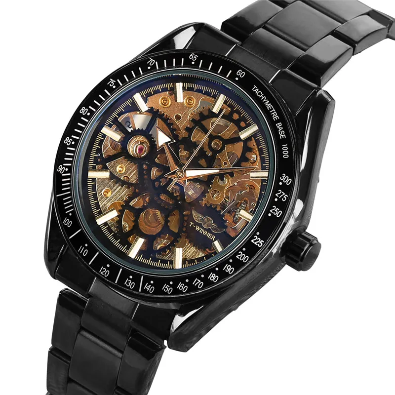 Роскошные механические часы с скелетом Tourbillon Мужские автоматические