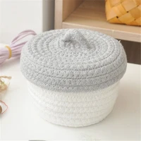 small cotton thread woven storage basket with lid desktop sewing accessories organizer basket snack cosmetic storage box