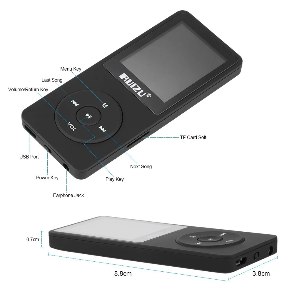MP4 плеер RUIZU X02 8 ГБ 1 дюйма Hi Fi без потерь качества звука секундомер TF карта FM радио