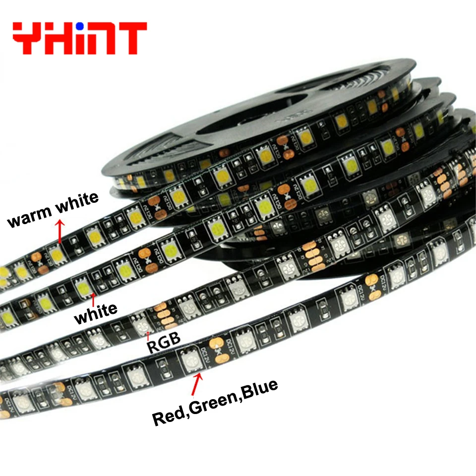 Черная Светодиодная лента 12 В 5 м 300 светодиодов IP65/IP20 SMD5050 водонепроницаемая 60