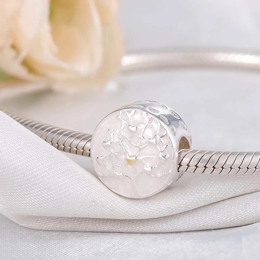 Devolove 925 ilver дерево золотого цвета сердце и серебряные эмалированные бусины