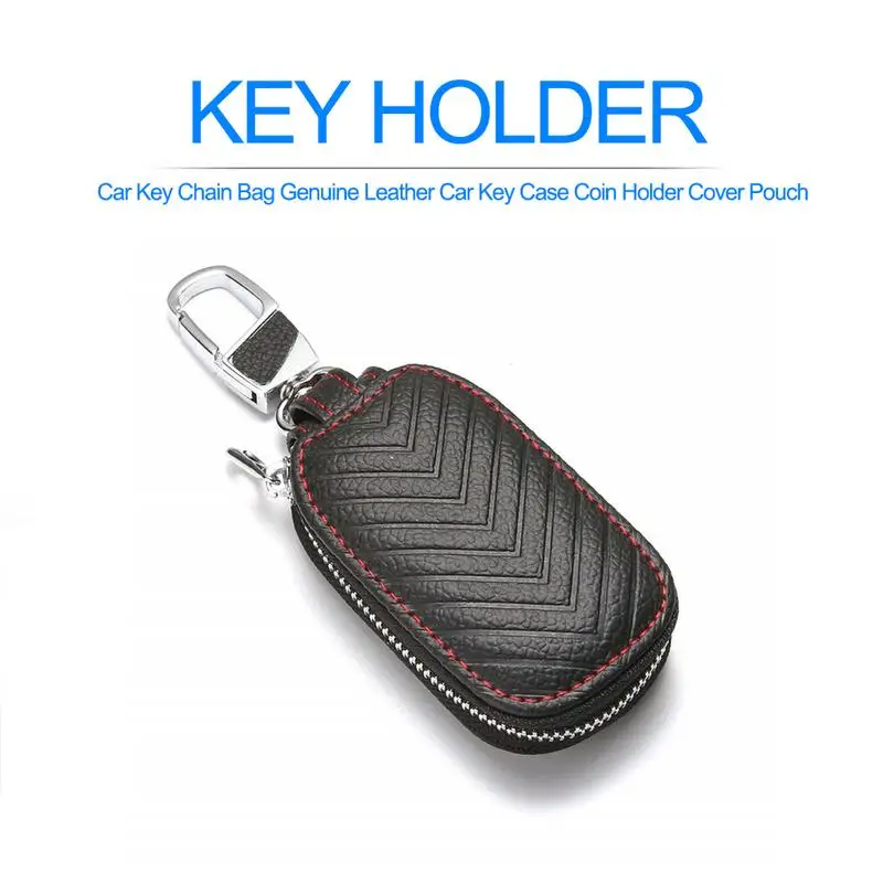 

Universal Car Key Chain Bag Genuine Leather Bag Case Coin Holder Cover Pouch Zipper Closure Soft Durable 8.5cm X 5cm X 2cm 1PC