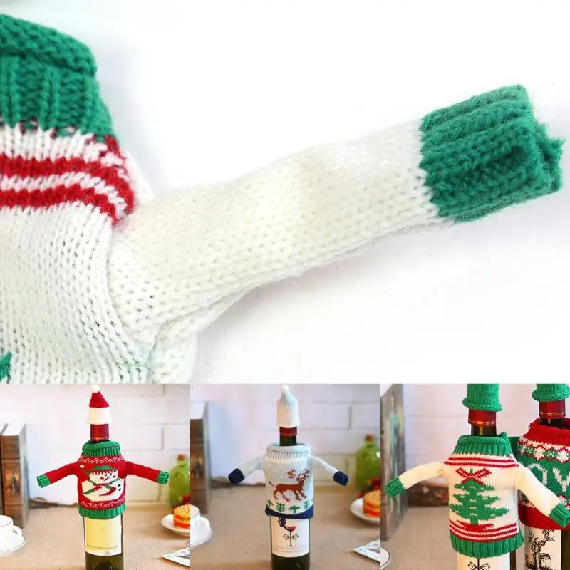 Knitting Christmas Wine Bottle Cover Set Sweater With Hat Xmas Decor | Дом и сад