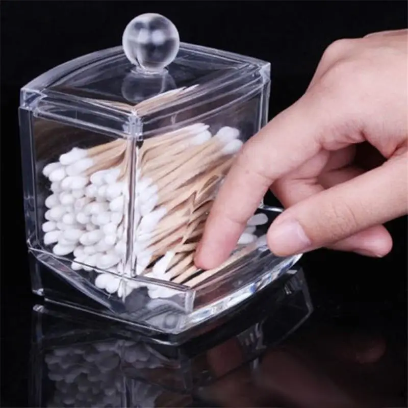 DIY Clear Acrylic Makeup Storage Box Cotton Swab Organizer Cosmetic Holder Portable Swabs Stick Container | Дом и сад