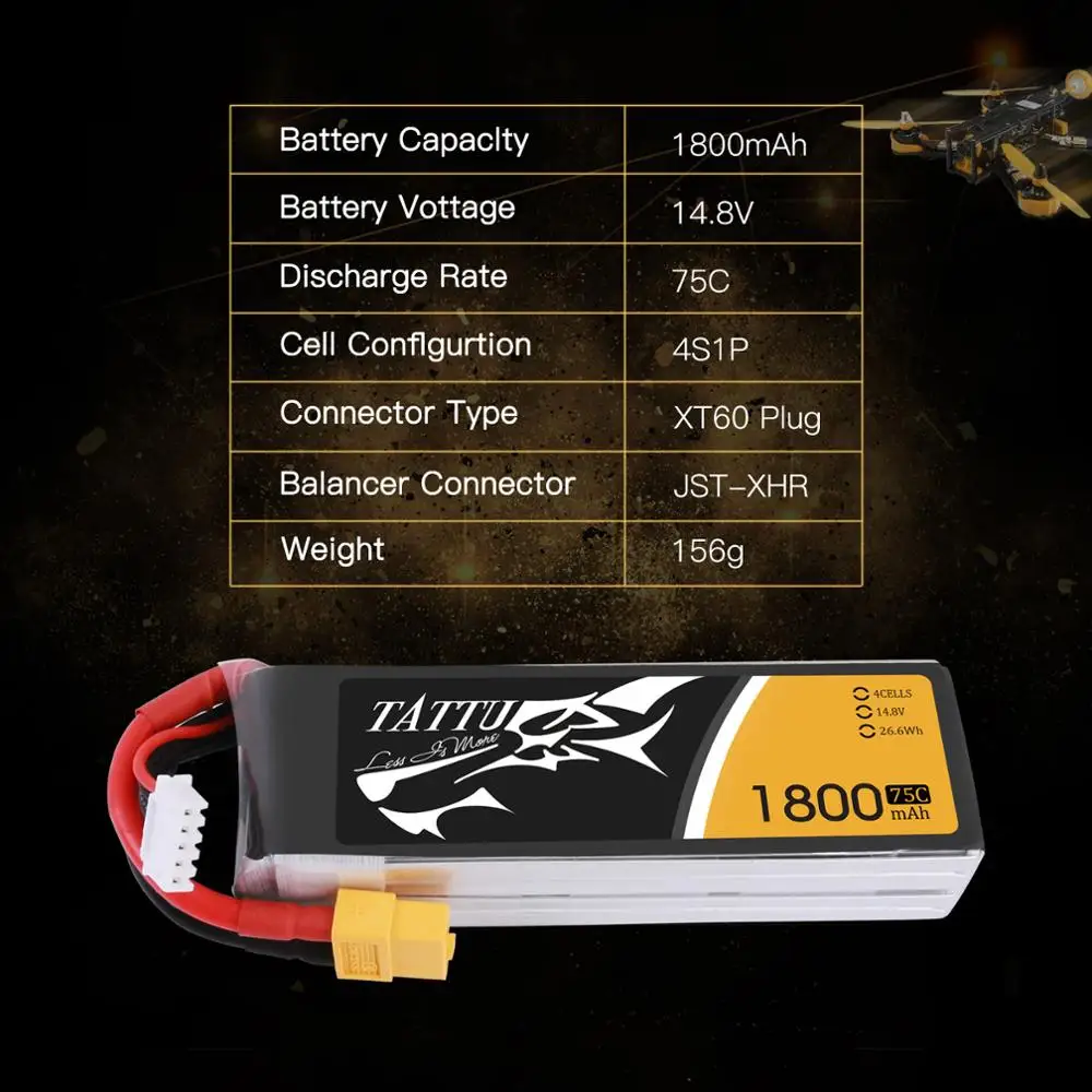 Аккумуляторная батарея tantu 1800 мА/ч 14 8 в 75C гоночный аккумулятор Разъем XT60 для FPV