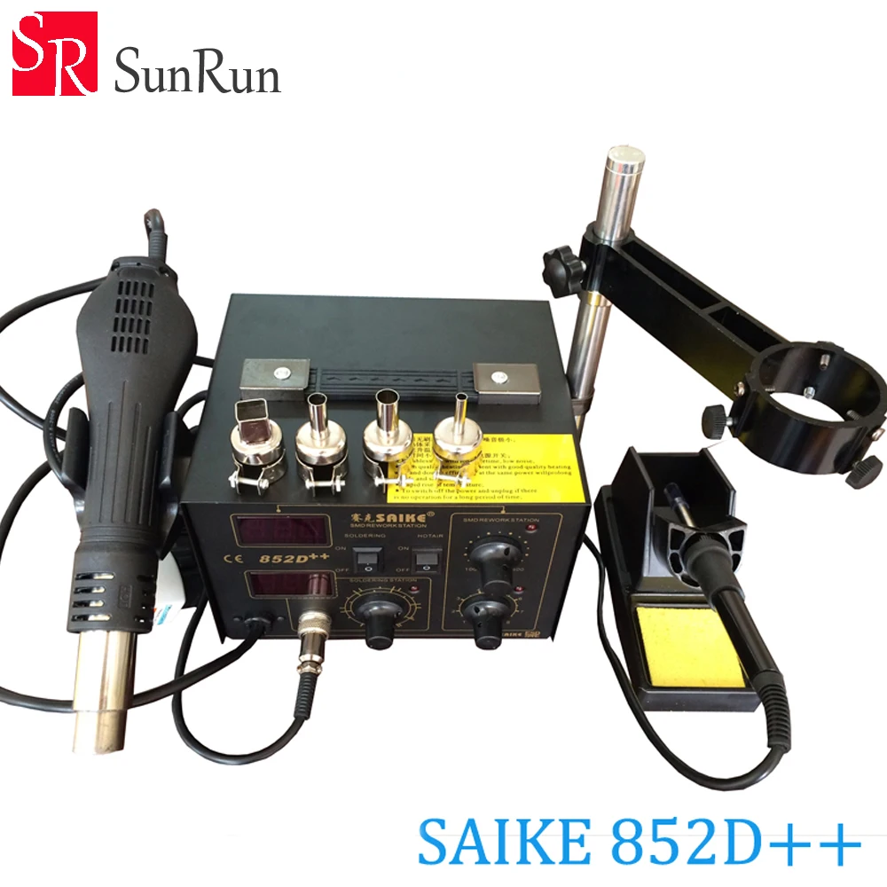 

220V / 110V SAIKE 852D++ 2 in 1 Hot Air Rework Station Soldering Station BGA SMD IC Chip Repair With Air Gun Bracket