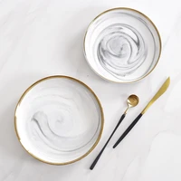 high quality 7 5 or 8 inch gold gilded stripe marble pattern porcelain plate ceramic dinner dish tableware dinner set dinnerware