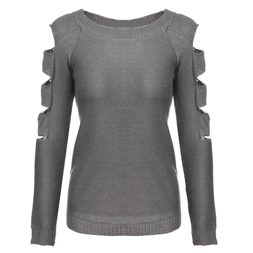 New Fashion Women Long Sleeve Knitting Sweater Hollow Solid Pullover Tops Casual Basic Knitted | Женская одежда