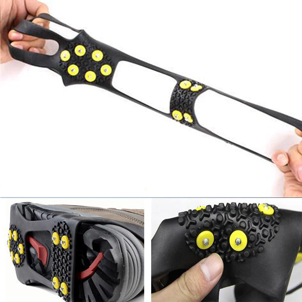 1Pair 10 Studs Anti-Skid Snow Ice Climbing Shoe Spikes Grips Crampons Cleats Overshoes Cleats Chain Claws Grips shoes crampon
