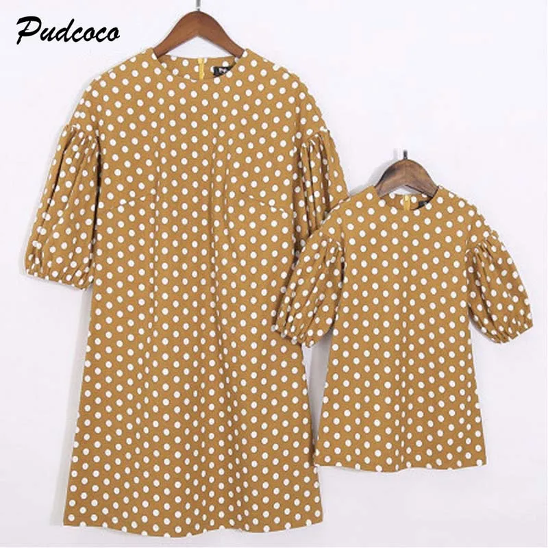 2019 Брендовое женское одинаковое платье для семьи модные мини платья в горошек с