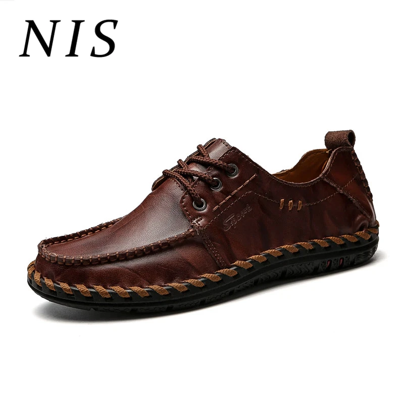 

NIS Men PU Leather Casual Shoes Spring Autumn Lace-up Derby Shoes Men Oxford Flats Man Fashion Sewing Soft Sole Driving Flats